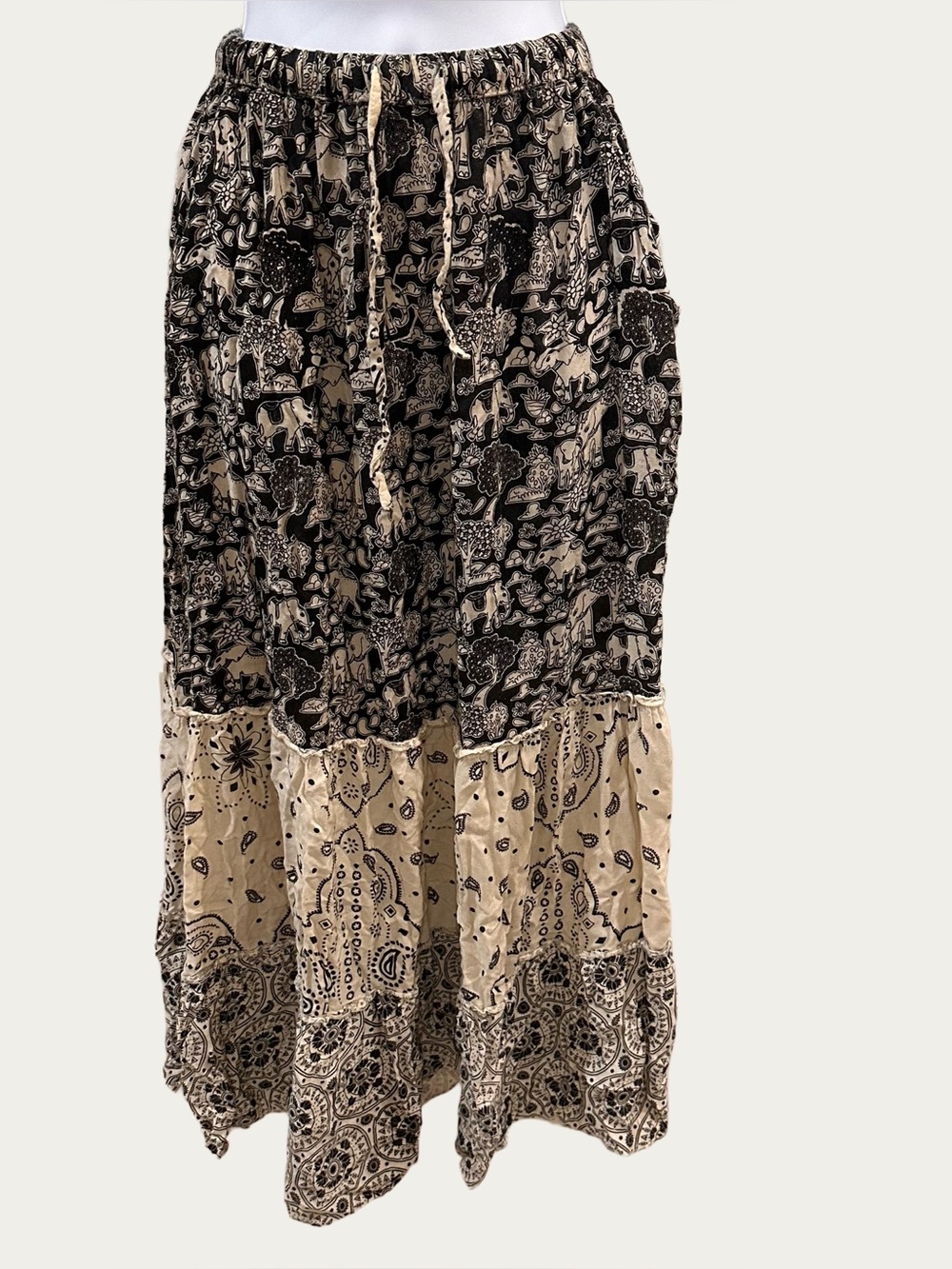 Lakhays Tiered Indian Elephant Bohemian Maxi Skirt S/M